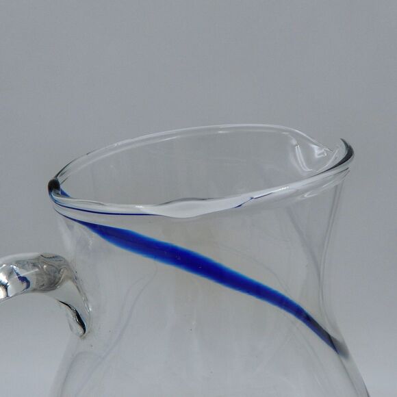 Pier 1 One Swirline Pitcher Clear Glass With Cobalt Blue Swirl 10 Inch Tall - Picture 5 of 9